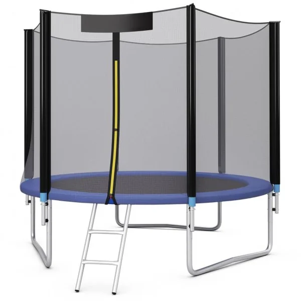 Trampoline de Jardin Ø 305cm avec Filet de Sécurité Porte Entrée Echelle Noir et Bleu