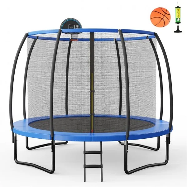 Trampoline Extérieur Ø 3,05 m avec Filet de Protection Panier de Basket Coussin de Sécurité Echelle 2 Marches Tapis de Saut