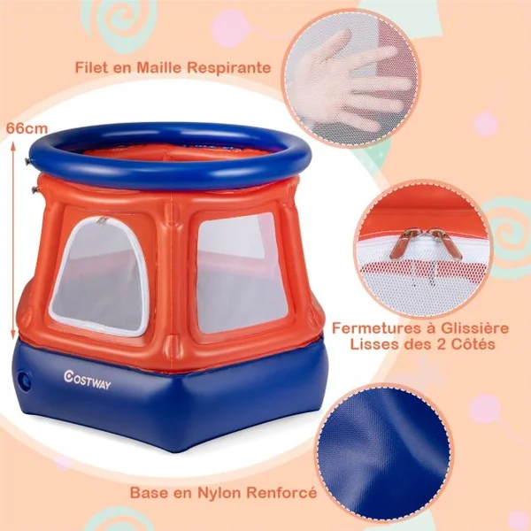 Trampoline Gonflable Enfants avec Filet de Sécurité Mini Trampoline Rond avec Pompe à Main Intérieur Extérieur pour 3 à 10 Ans 125 x 110 x 97 cm