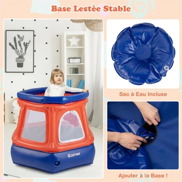 Trampoline Gonflable Enfants avec Filet de Sécurité Mini Trampoline Rond avec Pompe à Main Intérieur Extérieur pour 3 à 10 Ans 125 x 110 x 97 cm