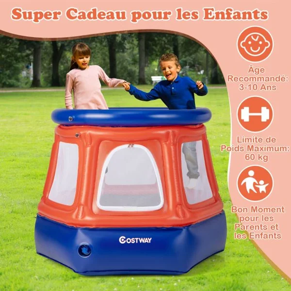 Trampoline Gonflable Enfants avec Filet de Sécurité Mini Trampoline Rond avec Pompe à Main Intérieur Extérieur pour 3 à 10 Ans 125 x 110 x 97 cm