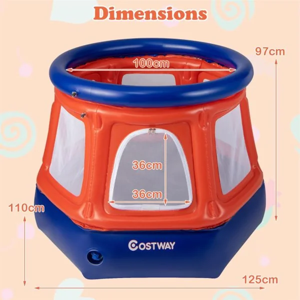 Trampoline Gonflable Enfants avec Filet de Sécurité Mini Trampoline Rond avec Pompe à Main Intérieur Extérieur pour 3 à 10 Ans 125 x 110 x 97 cm