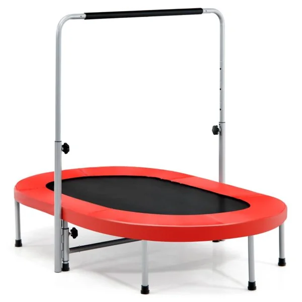 Trampoline Pliable pour 2 Enfants Intérieur/Extérieur avec Main Courante Ajustable Coussin Tapis de Saut Charge 150kg Rouge/Bleu/Rose