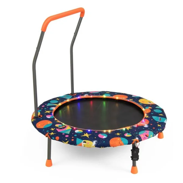 Trampoline pour Enfants Ø92CM Lumineux avec Poignée Amovible Charge 25KG pour Sports de Saut Intérieur Extérieur