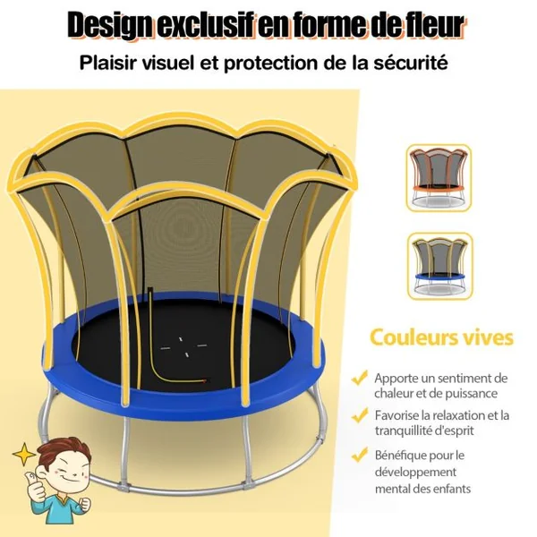 Trampoline pour Enfants Ø 305 cm en Forme de Fleur avec Filet de Protection Coussin de Sécurité et Cadre en Métal Galvanisé