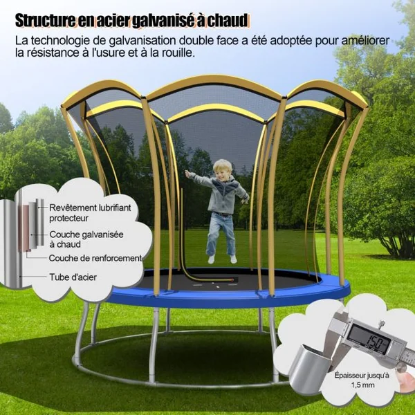 Trampoline pour Enfants Ø 305 cm en Forme de Fleur avec Filet de Protection Coussin de Sécurité et Cadre en Métal Galvanisé