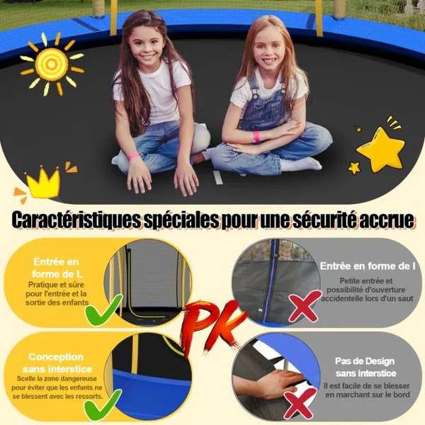 Trampoline pour Enfants Ø 305 cm en Forme de Fleur avec Filet de Protection Coussin de Sécurité et Cadre en Métal Galvanisé