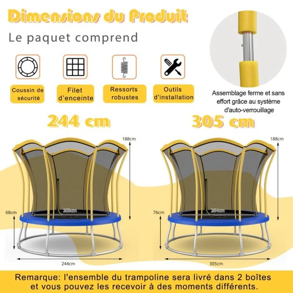 Trampoline pour Enfants Ø 305 cm en Forme de Fleur avec Filet de Protection Coussin de Sécurité et Cadre en Métal Galvanisé