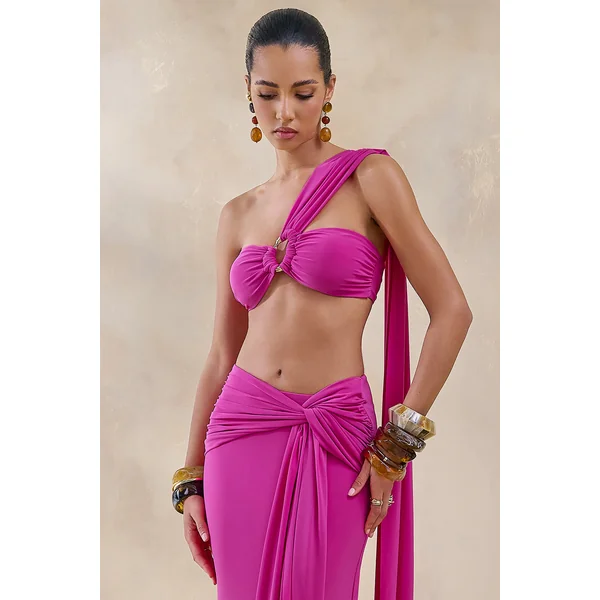 Tranquil | Top bandeau rose fuchsia avec découpe poitrine et drapé