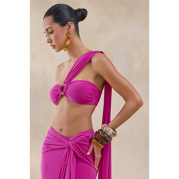 Tranquil | Top bandeau rose fuchsia avec découpe poitrine et drapé