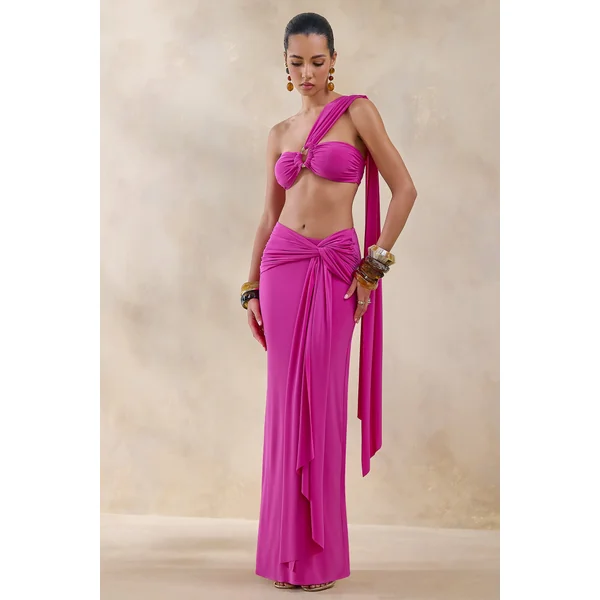Tranquil | Top bandeau rose fuchsia avec découpe poitrine et drapé