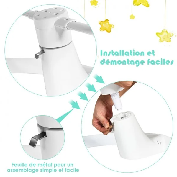Transat Balancelle Electrique pour Bébé à 9KG avec Télécommande 5 Amplitudes de Vibration Minuterie 10 Musique Bluetooth/USB