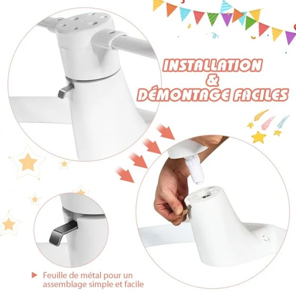 Transat Balancelle Electrique pour Bébé à 9KG avec Télécommande 5 Amplitudes de Vibration Minuterie Bluetooth/USB