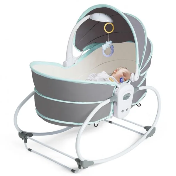 Transat Bébé 5 en 1 Lit Berceau Portable Boîte Musical Auvent Amovible Barrière et Dossier Ajustables79x52,5x80cm Vert