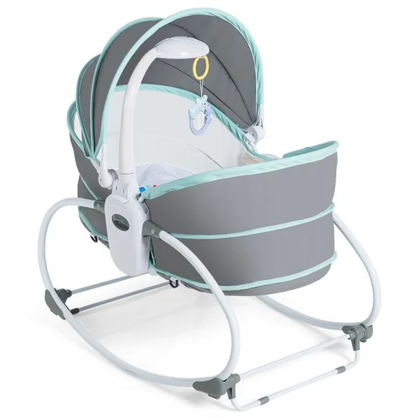 Transat Bébé 5 en 1 Lit Berceau Portable Boîte Musical Auvent Amovible Barrière et Dossier Ajustables79x52,5x80cm Vert