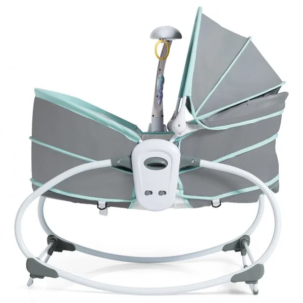 Transat Bébé 5 en 1 Lit Berceau Portable Boîte Musical Auvent Amovible Barrière et Dossier Ajustables79x52,5x80cm Vert