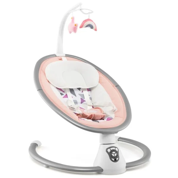Transat Bébé Électrique 5 Amplitudes de Balançoire Balancelle pour Bébé 0-6 Mois avec Musique 2 Jouets Minuterie Rose