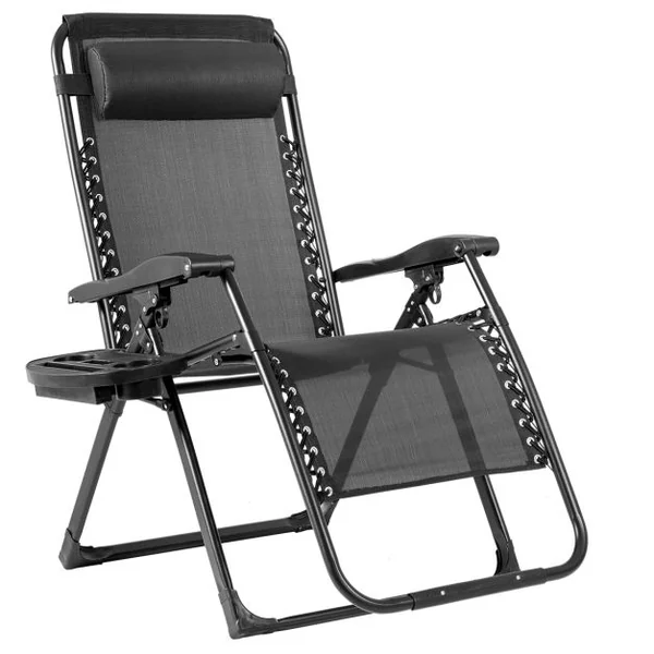 Transat Jardin Extérieur Capacité 227 KG Chaise Longue Pliante Cadre en Métal Repose-Pied Tissu Teslin Respirant Noir