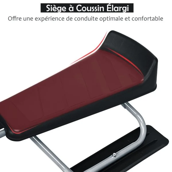 Traîneau à Neige Enfants avec Volant & Double frein Luge à Neige en Fer avec Siège Elargi, Structure Triangulaire Stable Charge 75kg pour Enfants de 4 Ans+ Gris