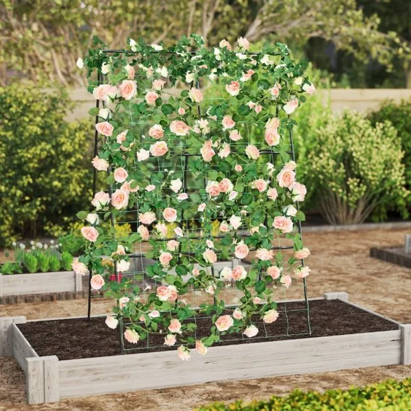 Treillis de Jardin pour Plantes Grimpantes à Cadre en ‘A’ avec Filet Support Vertical avec Poteaux en Métal Recouvert de PE Antirouille