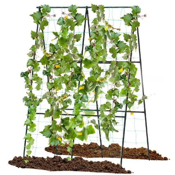 Treillis de Jardin pour Plantes Grimpantes à Cadre en ‘A’ avec Filet Support Vertical avec Poteaux en Métal Recouvert de PE Antirouille