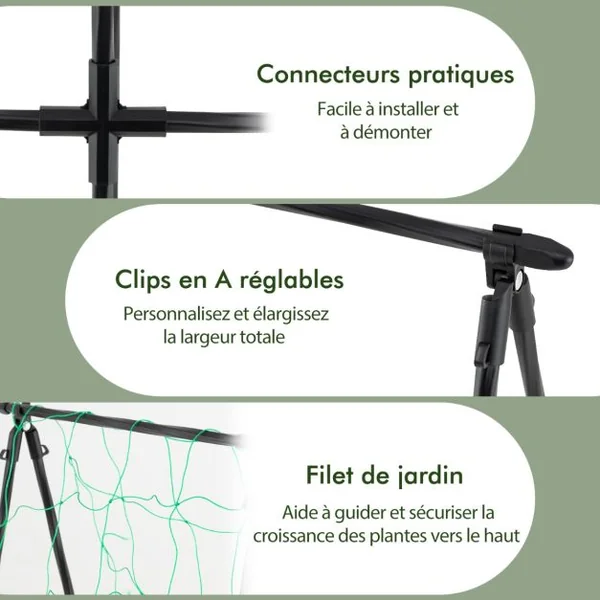 Treillis de Jardin pour Plantes Grimpantes à Cadre en ‘A’ avec Filet Support Vertical avec Poteaux en Métal Recouvert de PE Antirouille