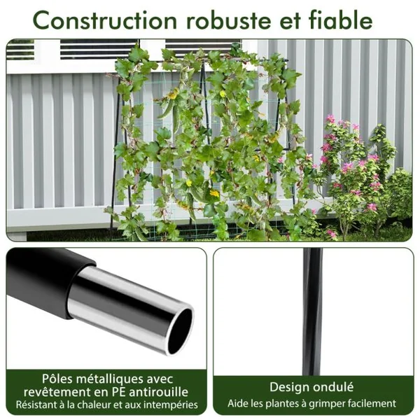 Treillis de Jardin pour Plantes Grimpantes à Cadre en ‘A’ avec Filet Support Vertical avec Poteaux en Métal Recouvert de PE Antirouille