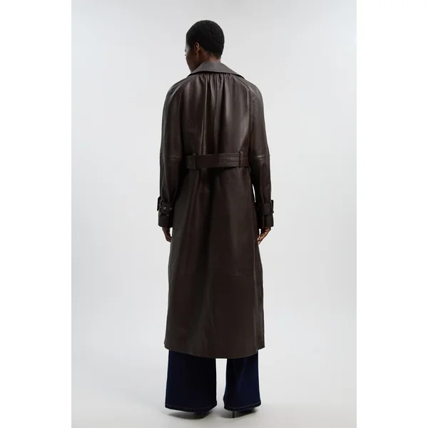Trench-coat En Cuir Avec Ceinture