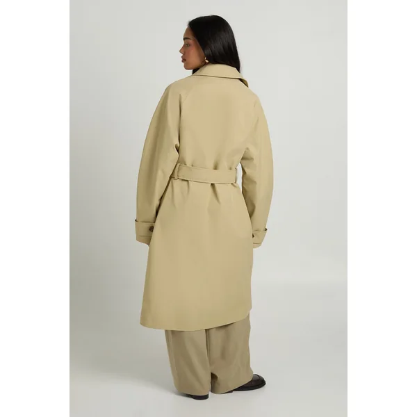 Trench-coat Long Boutonné Avec Ceinture