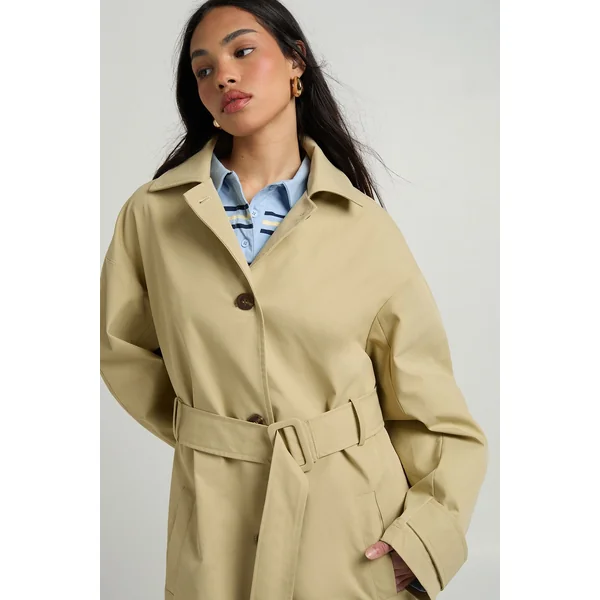 Trench-coat Long Boutonné Avec Ceinture