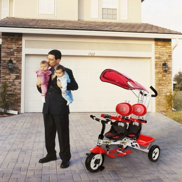 Tricycle Evolutif avec 3 Roues 2 Places pour Bébé de 18 Mois à 36 Mois Rouge