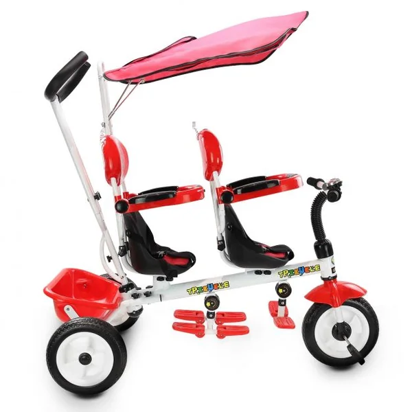Tricycle Evolutif avec 3 Roues 2 Places pour Bébé de 18 Mois à 36 Mois Rouge