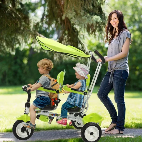 Tricycle Evolutif avec 3 Roues 2 Places pour Bébé de 18 Mois à 36 Mois Rouge