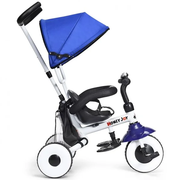 Tricycle Vélo 4 en 1 Évolutif Pliable pour Enfants de 1 à 5 Ans Capacité 25kg en Acier PVC ABS, 91x49,5x102,5cm, Bleu