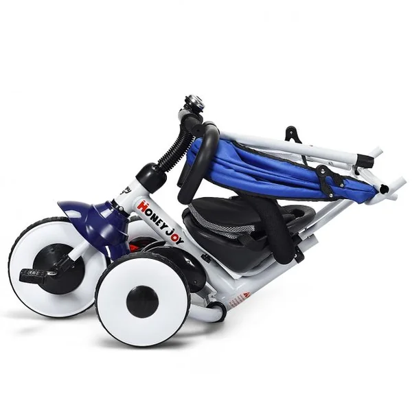 Tricycle Vélo 4 en 1 Évolutif Pliable pour Enfants de 1 à 5 Ans Capacité 25kg en Acier PVC ABS, 91x49,5x102,5cm, Bleu