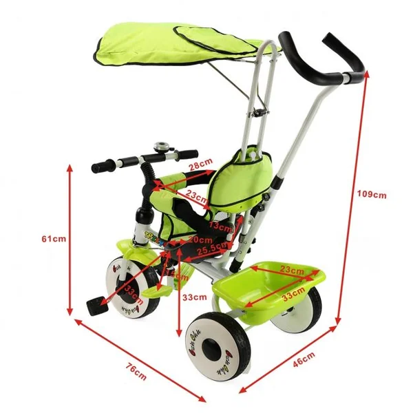 Tricycle Évolutif Enfant de 1 à 4 ans Auvent Pliable et Arceau de Sécurité Roues Silencieuses Capacité 25kg Vert