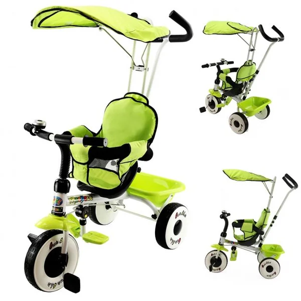 Tricycle Évolutif Enfant de 1 à 4 ans Auvent Pliable et Arceau de Sécurité Roues Silencieuses Capacité 25kg Vert