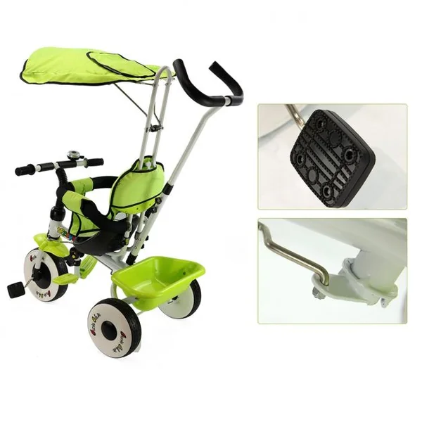 Tricycle Évolutif Enfant de 1 à 4 ans Auvent Pliable et Arceau de Sécurité Roues Silencieuses Capacité 25kg Vert