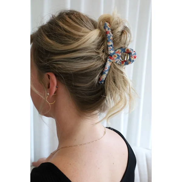 TRIO: 2 pinces & mini chouchou - bleu floral