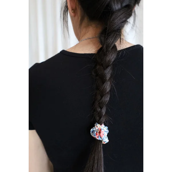 TRIO: 2 pinces & mini chouchou - bleu floral