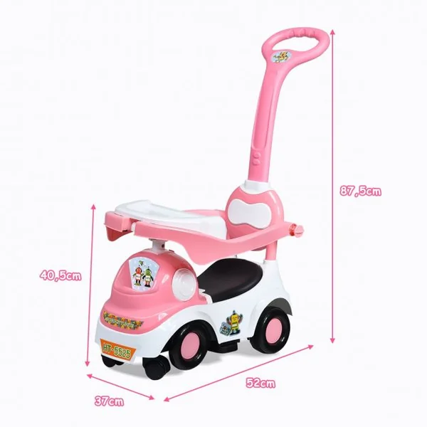 Trotteur 3 en 1 pour Enfants de 18 à 72 Mois Pour Apprendre à Marcher Boîte à Musique 6 Roulettes 52x36x88cm Rose