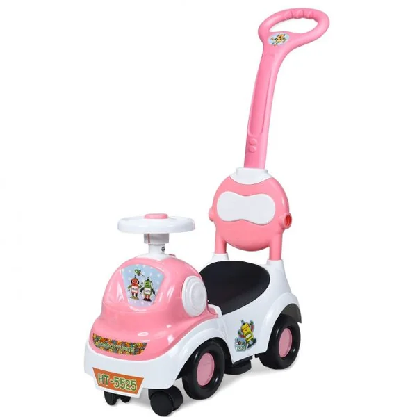 Trotteur 3 en 1 pour Enfants de 18 à 72 Mois Pour Apprendre à Marcher Boîte à Musique 6 Roulettes 52x36x88cm Rose