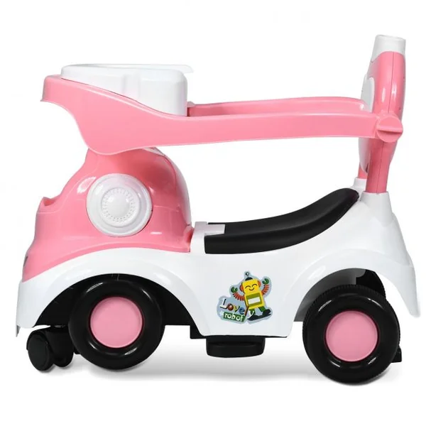 Trotteur 3 en 1 pour Enfants de 18 à 72 Mois Pour Apprendre à Marcher Boîte à Musique 6 Roulettes 52x36x88cm Rose