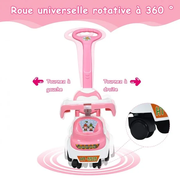 Trotteur 3 en 1 pour Enfants de 18 à 72 Mois Pour Apprendre à Marcher Boîte à Musique 6 Roulettes 52x36x88cm Rose