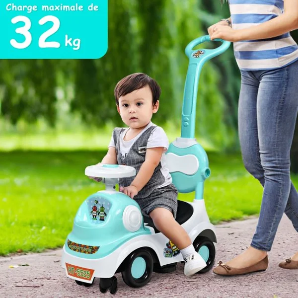 Trotteur 3 en 1 pour Enfants de 18 à 72 Mois Pour Apprendre à Marcher Boîte à Musique 6 Roulettes 52x36x88cm Vert