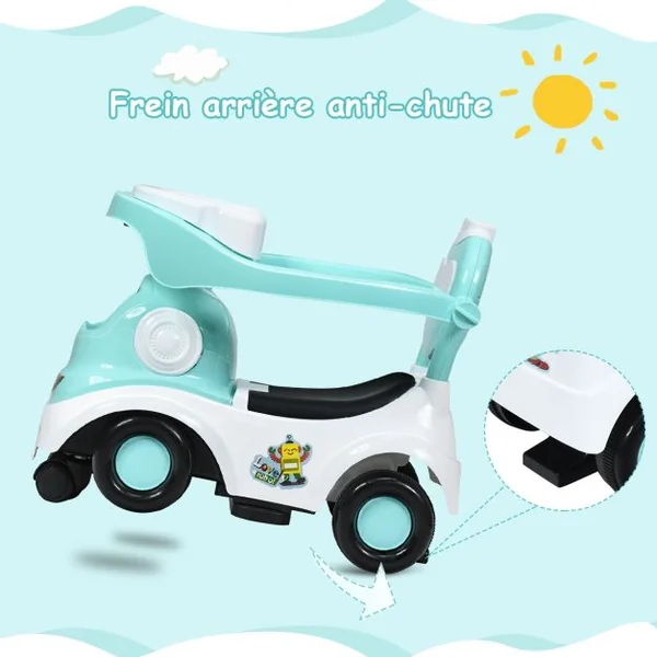 Trotteur 3 en 1 pour Enfants de 18 à 72 Mois Pour Apprendre à Marcher Boîte à Musique 6 Roulettes 52x36x88cm Vert