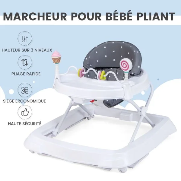Trotteur Bébé Evolutif avec 3 Hauteur Réglable pour 6-36 Mois Rose