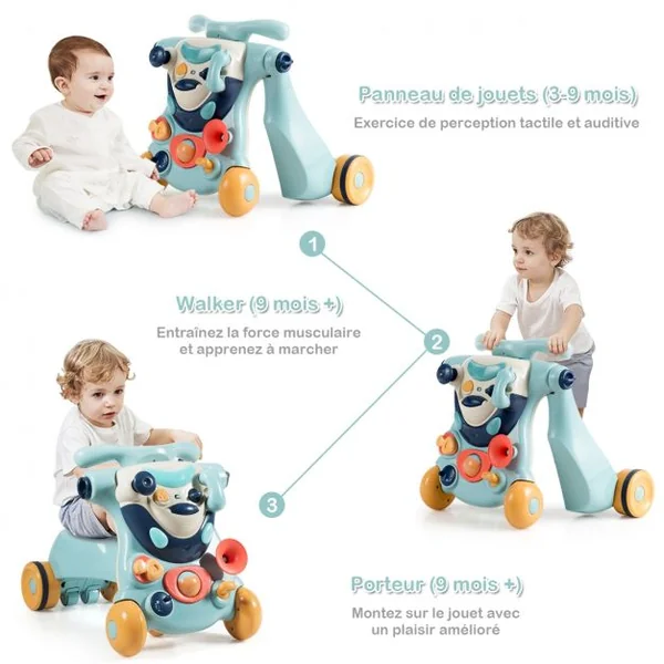 Trotteur Convertible 2 en 1 pour Apprendre à Marcher pour Enfants de 6 à 36 Mois en ABS et PP 61x37x43cm Bleu