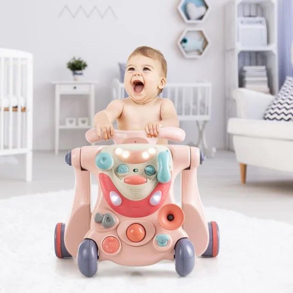 Trotteur Convertible 2 en 1 pour Apprendre à Marcher pour Enfants de 6 à 36 Mois en ABS et PP 61x37x43cm Rose