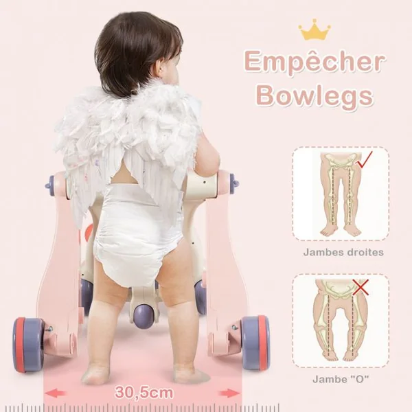 Trotteur Convertible 2 en 1 pour Apprendre à Marcher pour Enfants de 6 à 36 Mois en ABS et PP 61x37x43cm Rose